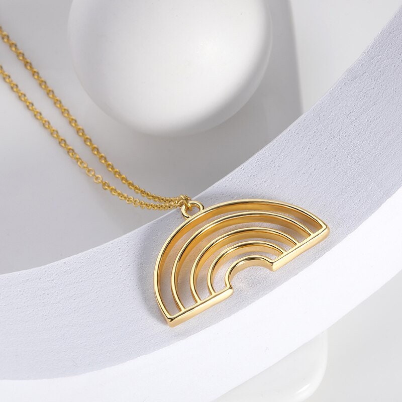 Boho Rainbow Pendant, 18K Gold Layered Yogi Necklace, Dainty Minimalist Jewelry, Delicate Handmade for Women, Gift for Her