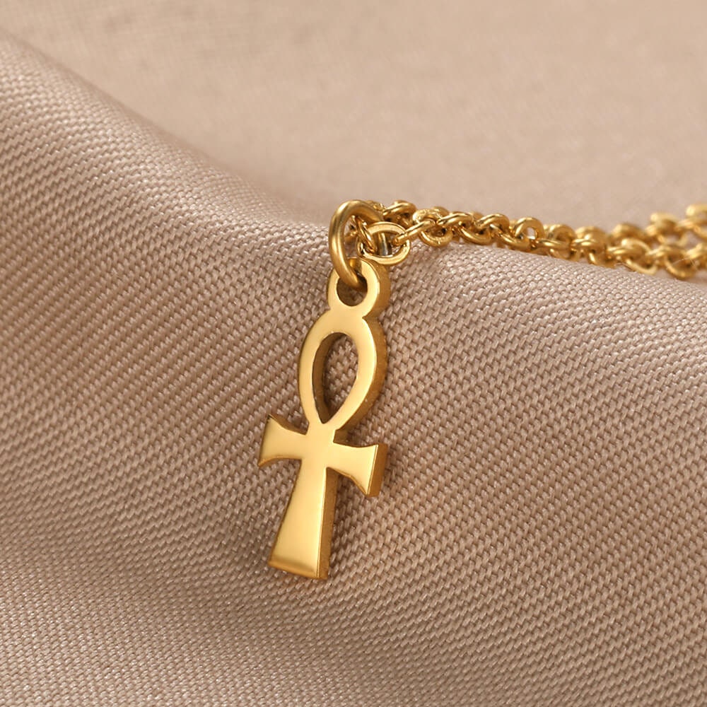 Punk Egyptian Ankh Pendant, 18K Gold Layered Necklace, Gothic Dainty Minimalist Jewelry, Delicate Handmade for Women, Gift for Her