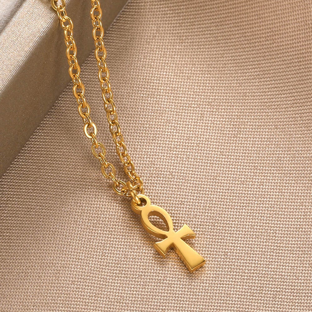 Punk Egyptian Ankh Pendant, 18K Gold Layered Necklace, Gothic Dainty Minimalist Jewelry, Delicate Handmade for Women, Gift for Her