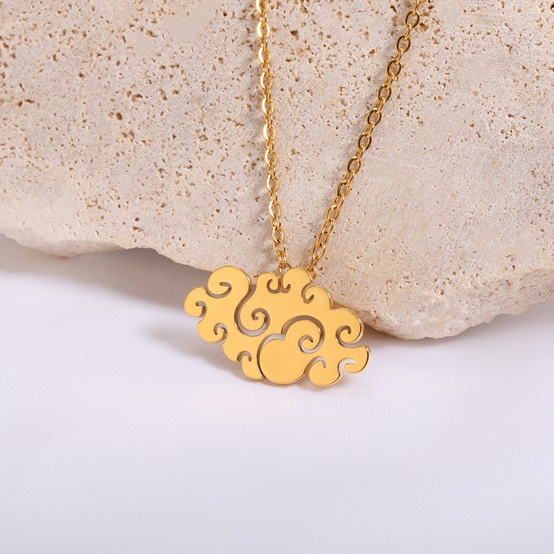 Boho Cute Cloud Pendant, 18K Gold Layered Yogi Necklace, Dainty Minimalist Jewelry, Delicate Handmade for Women, Gift for Her