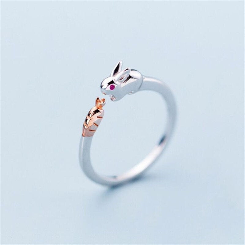 Cute Rabbit Ring, Dainty Silver Ring, Cute Bunny Ring, Punk Rabbit Ring, Korean Fashion Ring for Women, Gift for Her