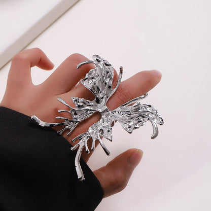 Punk Butterfly Ring, Liquid Metal Butterfly Ring, Gold Butterfly Ring, Punk Fashion Ring for Women, Gift for Her