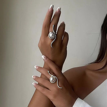 Punk Snake Ring, 18K Gold Snake Ring, Gothic Snake Ring, Imitation Pearl Snake Ring, Punk Fashion Ring for Women, Gift for Her