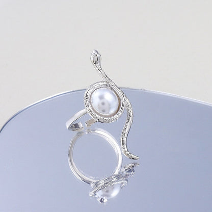 Punk Snake Ring, 18K Gold Snake Ring, Gothic Snake Ring, Imitation Pearl Snake Ring, Punk Fashion Ring for Women, Gift for Her