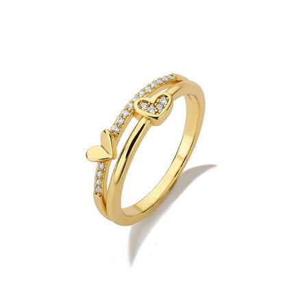 Cute Heart Ring, Zircon Heart Ring, 18K Gold Heart Ring, Punk Heart Ring, Elegant Heart Ring, Heart Fashion Ring for Women, Gift for Her