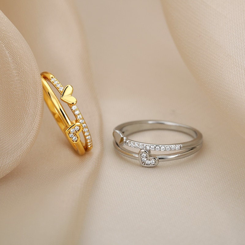 Cute Heart Ring, Zircon Heart Ring, 18K Gold Heart Ring, Punk Heart Ring, Elegant Heart Ring, Heart Fashion Ring for Women, Gift for Her