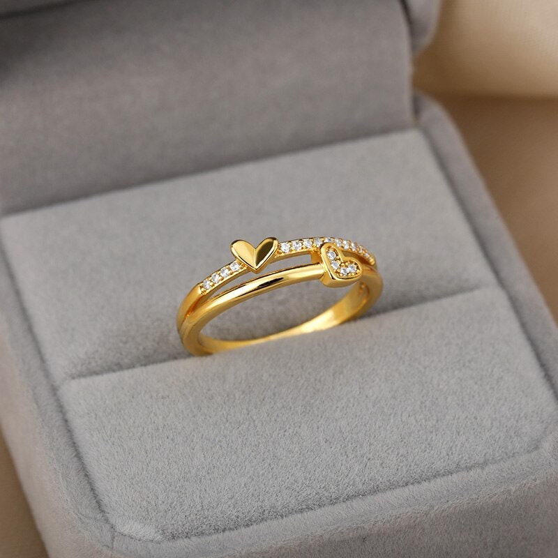 Cute Heart Ring, Zircon Heart Ring, 18K Gold Heart Ring, Punk Heart Ring, Elegant Heart Ring, Heart Fashion Ring for Women, Gift for Her