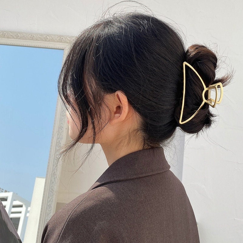18K Gold Geometric Hair Clip, Dainty Gold Hair Clip, Minimalistic Hair Clip, Korean Fashion Hair Clip for Women, Gift for Her