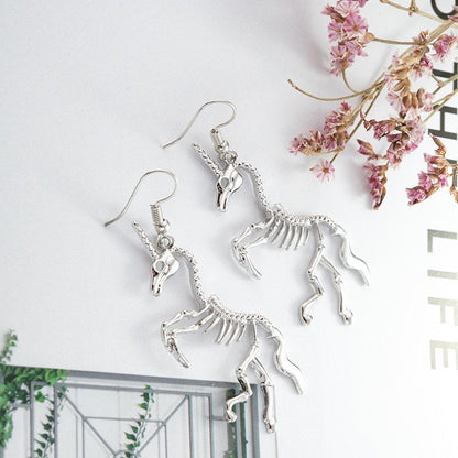 Punk Horse Skeleton Drop Dangle, 18K Gold Everyday Earrings, Gothic Dainty Minimalist Jewelry, Delicate Handmade for Women, Gift for Her