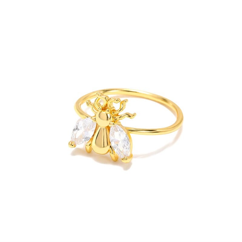Punk Beetle Crystal , 18K Gold Gothic Stackable Ring, Dainty Minimalist Jewelry, Delicate Handmade for Women, Gift for Her
