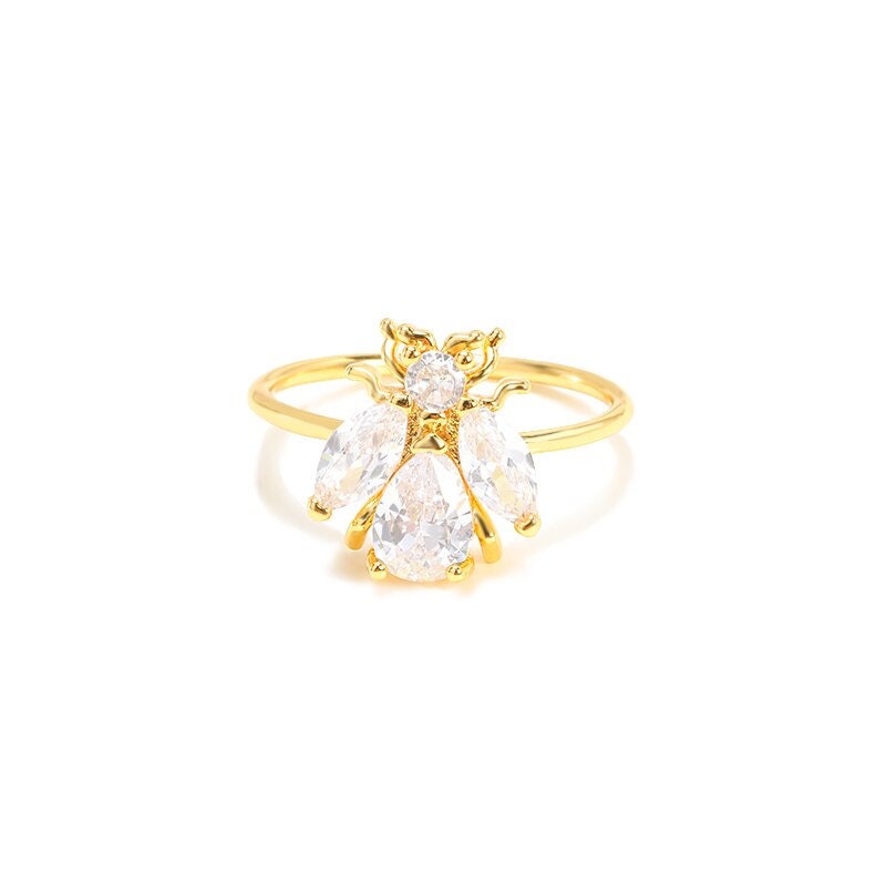 Boho Cicada Beetle Crystal, 18K Gold Yogi Stackable Ring, Dainty Minimalist Jewelry, Delicate Handmade for Women, Gift for Her