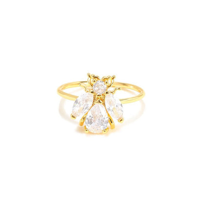 Boho Cicada Beetle Crystal, 18K Gold Yogi Stackable Ring, Dainty Minimalist Jewelry, Delicate Handmade for Women, Gift for Her