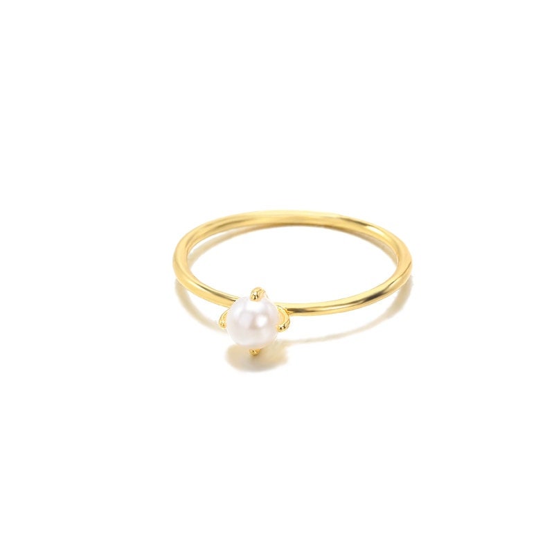 Boho Simple Pearl, 18K Gold Yogi Stackable Ring, Dainty Minimalist Jewelry, Delicate Handmade for Women, Gift for Her