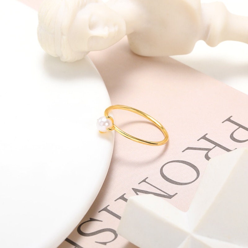 Boho Simple Pearl, 18K Gold Yogi Stackable Ring, Dainty Minimalist Jewelry, Delicate Handmade for Women, Gift for Her