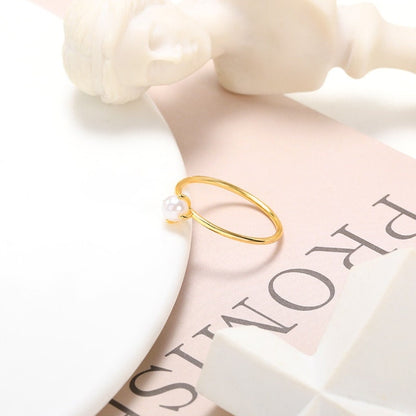 Boho Simple Pearl, 18K Gold Yogi Stackable Ring, Dainty Minimalist Jewelry, Delicate Handmade for Women, Gift for Her