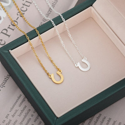 Boho Lucky Horseshoe Pendant, 18K Gold Layered Yogi Necklace, Dainty Minimalist Jewelry, Delicate Handmade for Women, Gift for Her