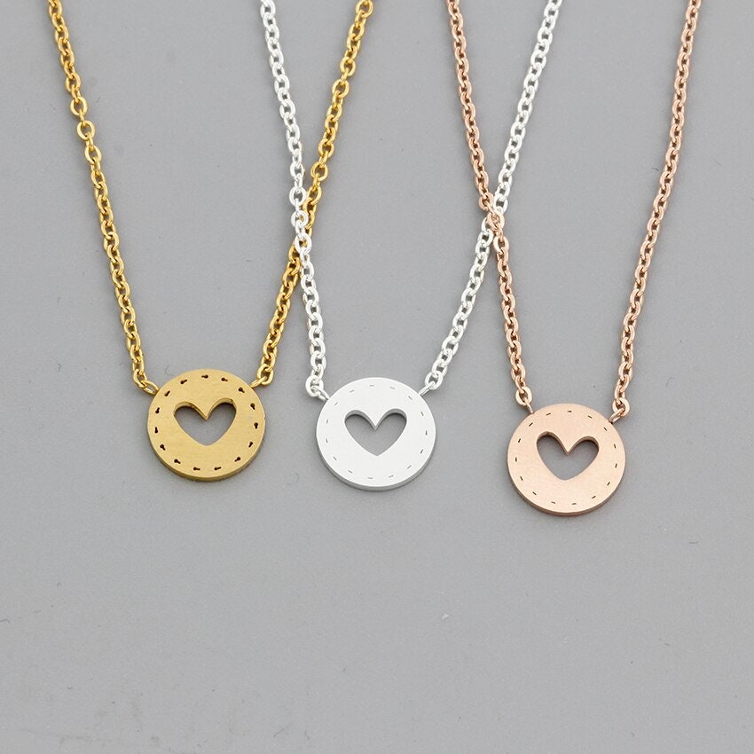 Boho Cute Heart Round Coin Pendant, 18K Gold Layered Yogi Necklace, Dainty Minimalist Jewelry, Delicate Handmade for Women, Gift for Her