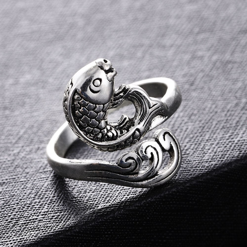 Punk Koi Fish, Silver Gothic Stackable Ring, Dainty Minimalist Jewelry, Delicate Handmade for Women, Gift for Her