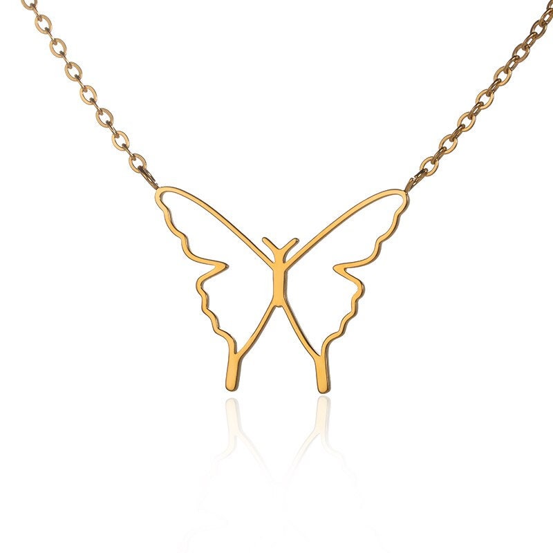 Boho Hollow Butterfly Pendant, 18K Gold Layered Yogi Necklace, Dainty Minimalist Jewelry, Delicate Handmade for Women, Gift for Her