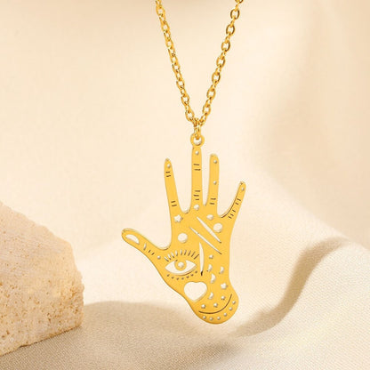 Punk Hand of Fatima Hamsa Pendant, 18K Gold Layered Necklace, Gothic Dainty Minimalist Jewelry, Delicate Handmade for Women, Gift for Her