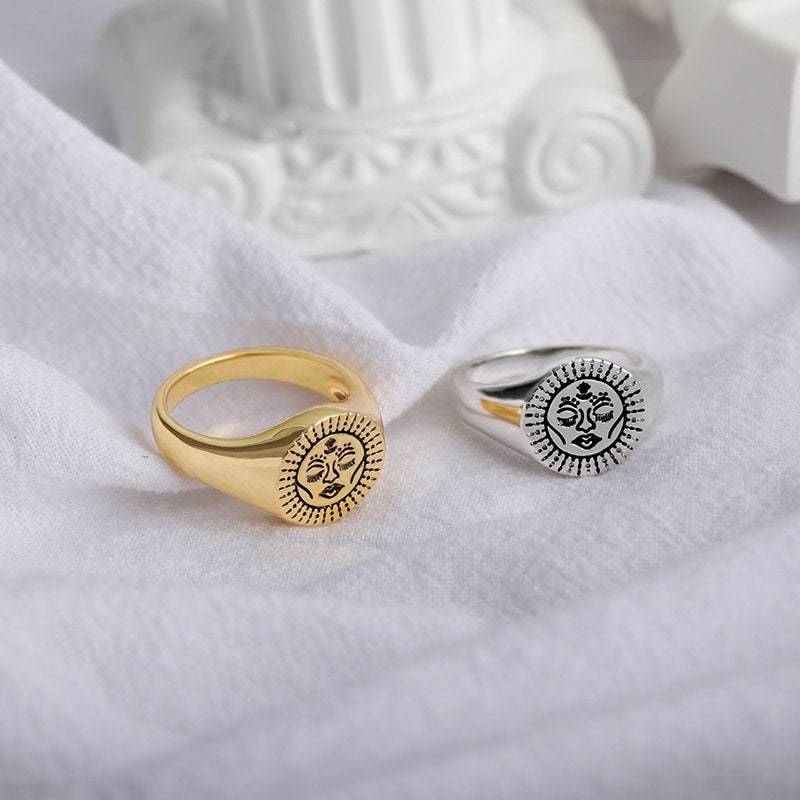 Punk Face Signet, 18K Gold Gothic Stackable Ring, Dainty Minimalist Jewelry, Delicate Handmade for Women, Gift for Her