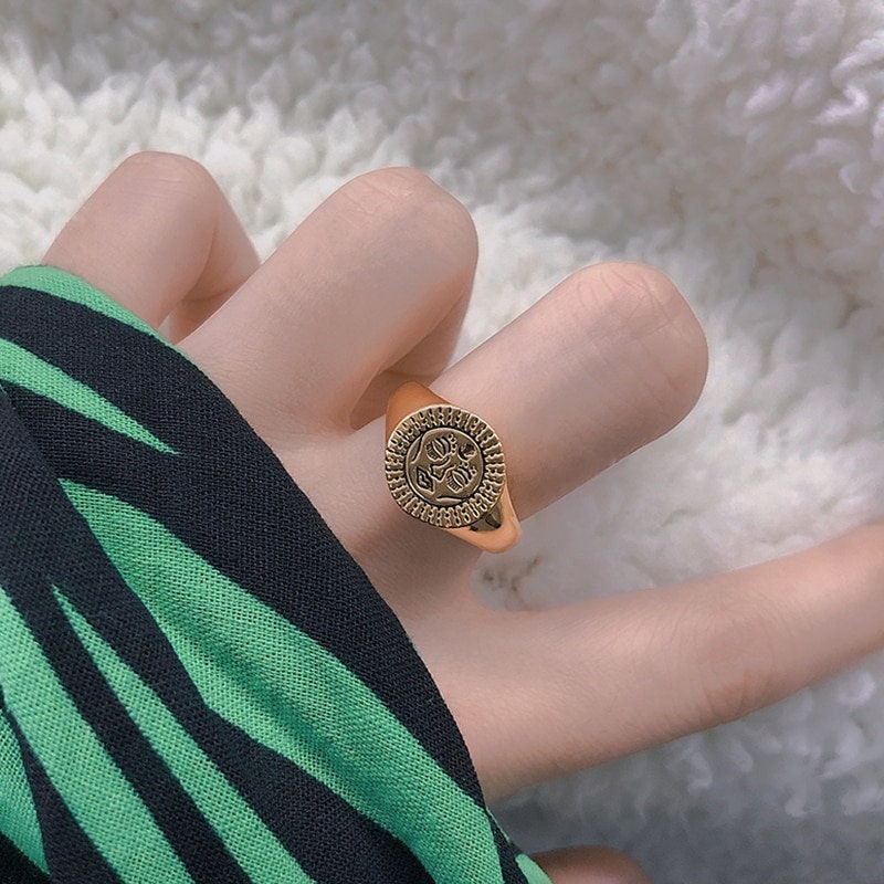 Punk Face Signet, 18K Gold Gothic Stackable Ring, Dainty Minimalist Jewelry, Delicate Handmade for Women, Gift for Her
