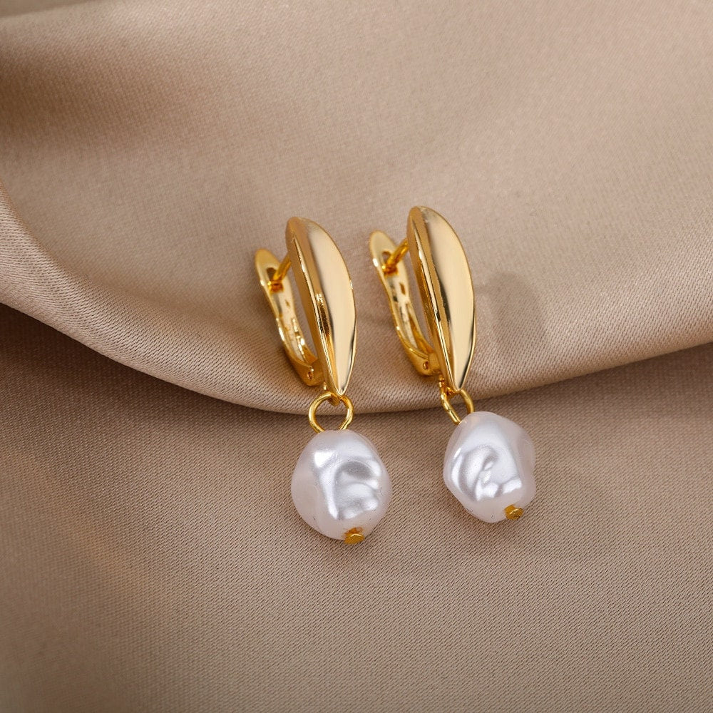 Boho Pearl Drop Dangle, 18K Gold Everyday Earrings, Dainty Minimalist Jewelry, Delicate Handmade  for Women, Gift for Her