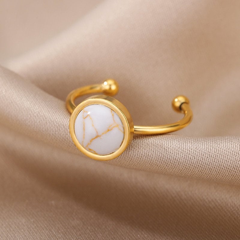 Boho Moonstone Opal, 18K Gold Yogi Stackable Ring, Dainty Minimalist Jewelry, Delicate Handmade for Women, Gift for Her