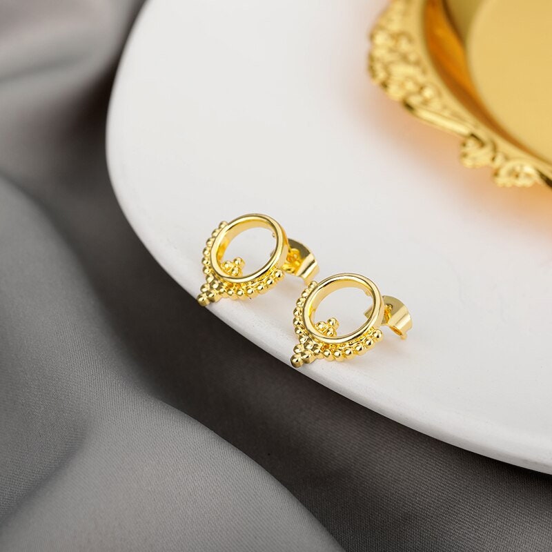 Boho Henna Round, 18K Gold Everyday Earrings, Dainty Minimalist Jewelry, Delicate Handmade  for Women, Gift for Her