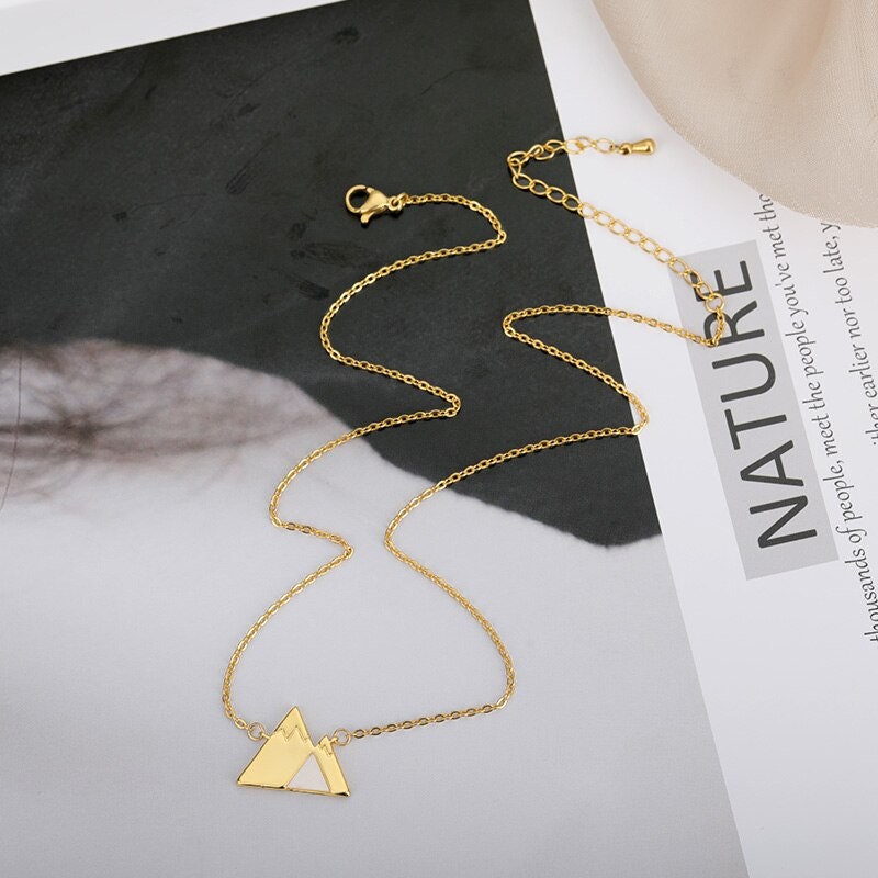Boho Snowy Mountain Travel Pendant, 18K Gold Layered Yogi Necklace, Dainty Minimalist Jewelry, Delicate Handmade for Women, Gift for Her