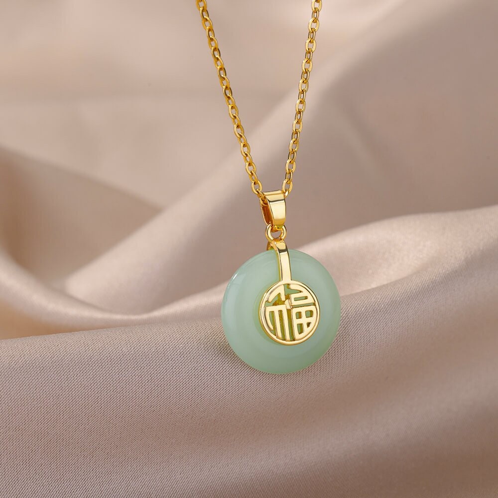 Boho Jade Charm Pendant, 18K Gold Layered Yogi Necklace, Dainty Minimalist Jewelry, Delicate Handmade for Women, Gift for Her