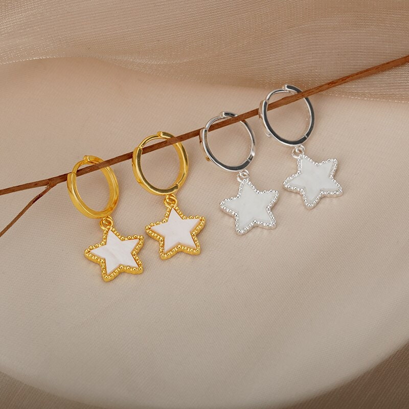 Punk Star Drop Dangle, 18K Gold Everyday Earrings, Gothic Dainty Minimalist Jewelry, Delicate Handmade for Women, Gift for Her