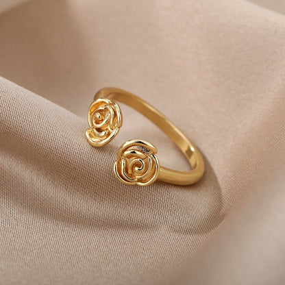 Punk Boho Rose Flower Charm , 18K Gold Gothic Stackable Ring, Dainty Minimalist Jewelry, Delicate Handmade for Women, Gift for Her