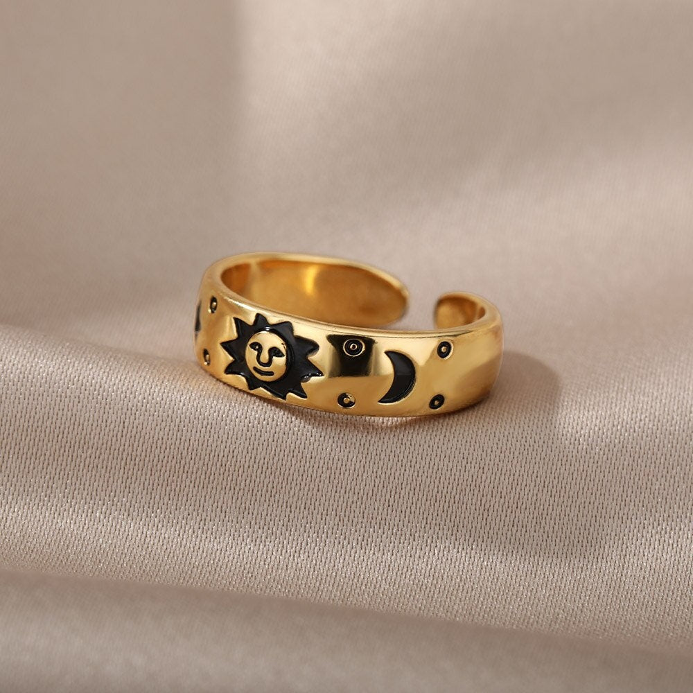 Boho Sun Celestial , 18K Gold Yogi Stackable Ring, Dainty Minimalist Jewelry, Delicate Handmade for Women, Gift for Her