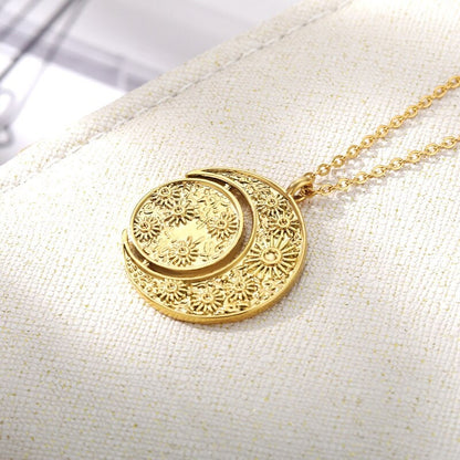 Punk Sun Moon Celestial Pendant, 18K Gold Layered Necklace, Gothic Dainty Minimalist Jewelry, Delicate Handmade for Women, Gift for Her