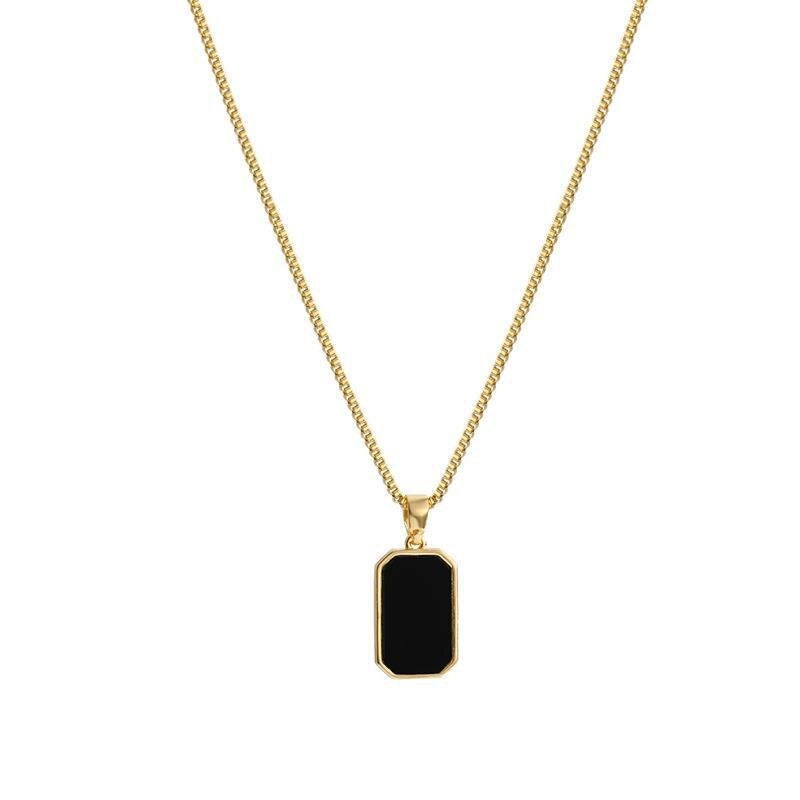 Punk Black Square Pendant, 18K Gold Layered Necklace, Gothic Dainty Minimalist Jewelry, Delicate Handmade for Women, Gift for Her
