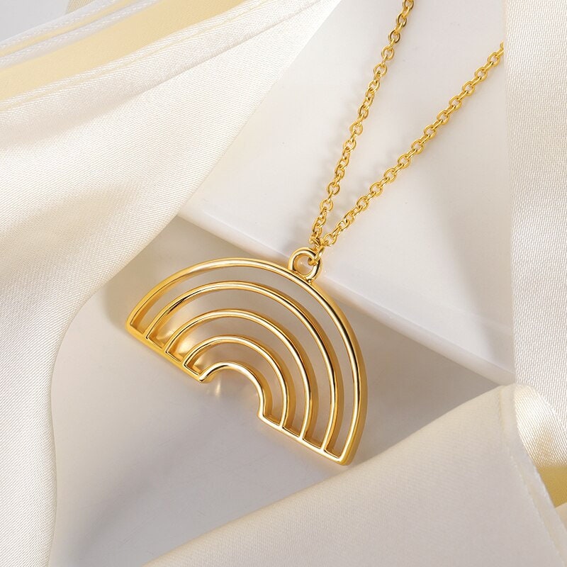Boho Rainbow Pendant, 18K Gold Layered Yogi Necklace, Dainty Minimalist Jewelry, Delicate Handmade for Women, Gift for Her