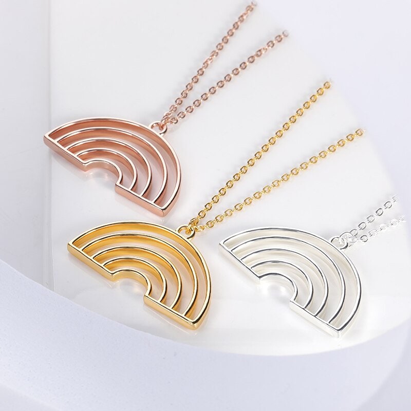 Boho Rainbow Pendant, 18K Gold Layered Yogi Necklace, Dainty Minimalist Jewelry, Delicate Handmade for Women, Gift for Her
