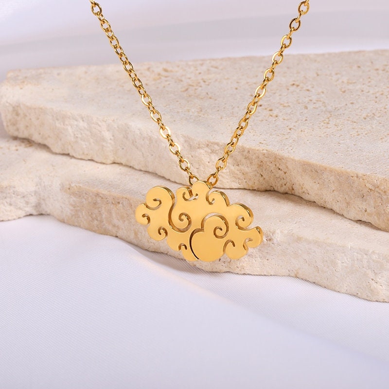 Boho Cute Cloud Pendant, 18K Gold Layered Yogi Necklace, Dainty Minimalist Jewelry, Delicate Handmade for Women, Gift for Her