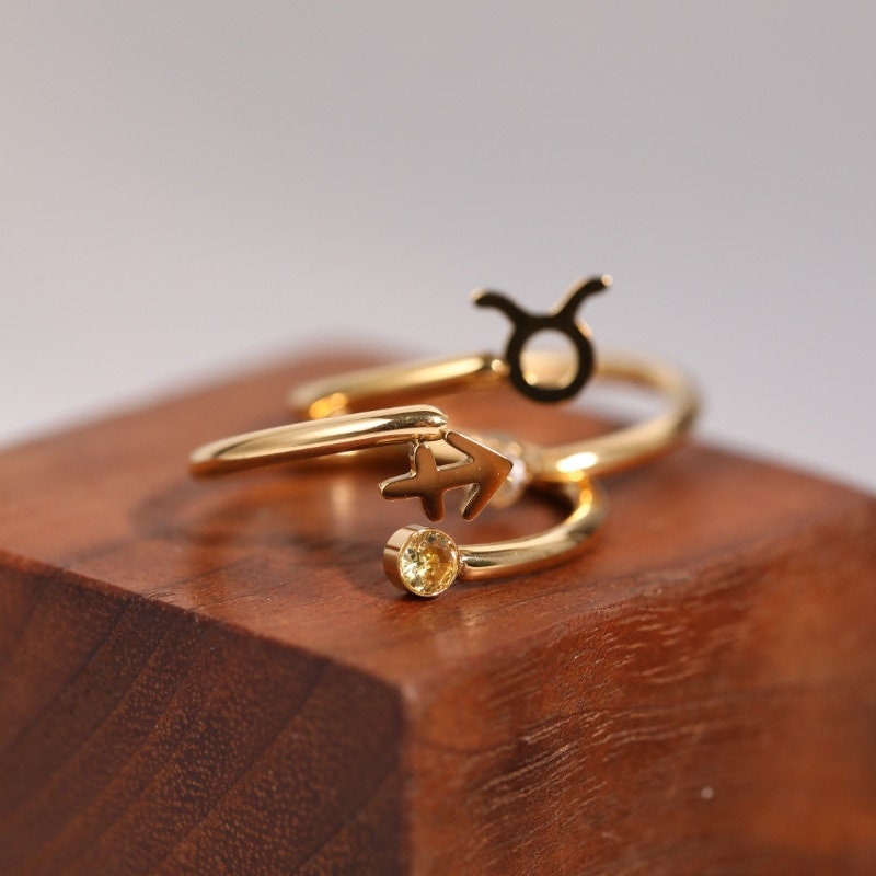 Gold Constellation Ring, Gold Horoscope Ring, 18K Gold Stackable, Dainty Minimalist Jewelry, Boho Delicate Handmade for Women, Gift for Her