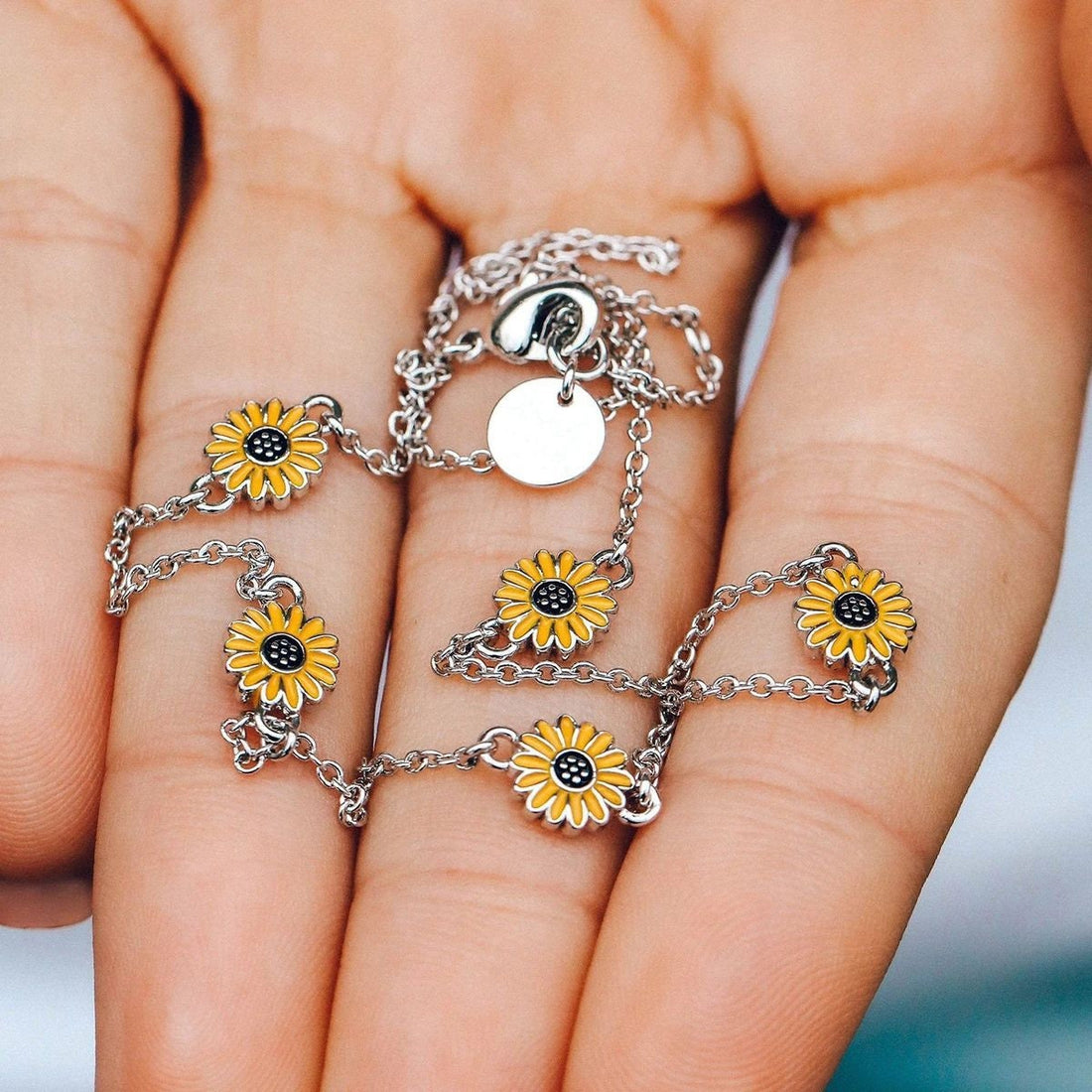 Sunflower Pendant, Sunflower Necklace, Floral Necklace Dainty Minimalist Jewelry, Boho Cute Delicate Handmade for Women, Gift for Her