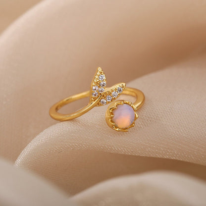 Gold Mermaid Opal Ring, Fish Tail Opal Ring, 18K Gold Stackable, Dainty Minimalist Jewelry, Boho Delicate Handmade for Women, Gift for Her