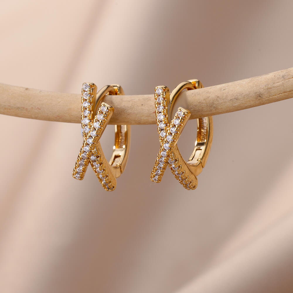 Punk X Hoop Earrings, Gold X Hoop Earrings, 18K Gold Everyday Earrings, Dainty Minimalist Jewelry, Gothic Delicate for Women, Gift for Her