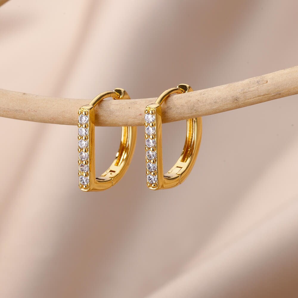 Gold Round Cubic Zirconia Hoop Earrings, 18K Gold Everyday Earrings, Dainty Minimalist Jewelry, Boho Cute Delicate for Women, Gift for Her
