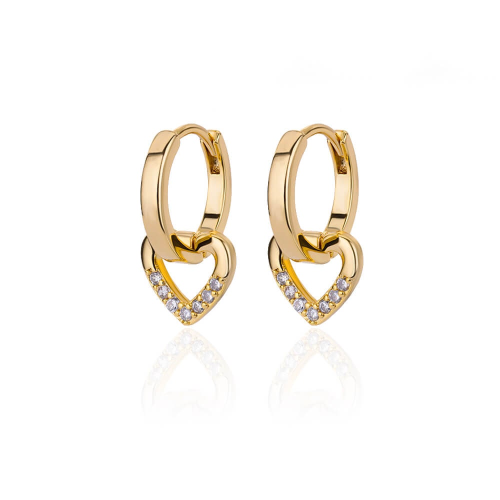 Gold Heart Hoop Earrings, Heart Dangle Earrings, 18K Gold Everyday Earrings, Dainty Minimalist, Cute Delicate for Women, Gift for Her