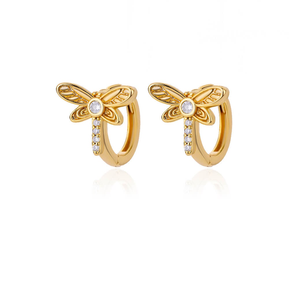 Dragonfly Cubic Zirconia Earrings, Dragonfly Crystal Stud Earrings, 18K Gold Earrings, Dainty Minimalist, Delicate for Women, Gift for Her