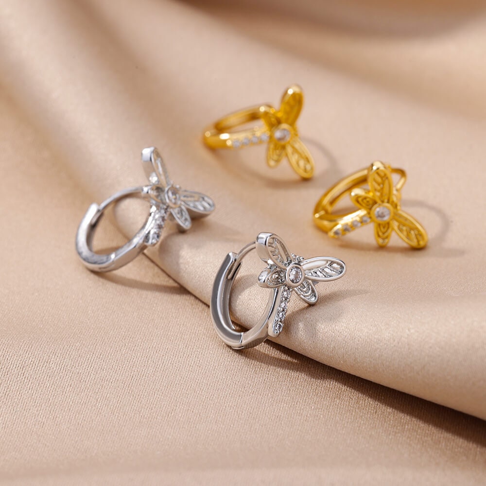 Dragonfly Cubic Zirconia Earrings, Dragonfly Crystal Stud Earrings, 18K Gold Earrings, Dainty Minimalist, Delicate for Women, Gift for Her