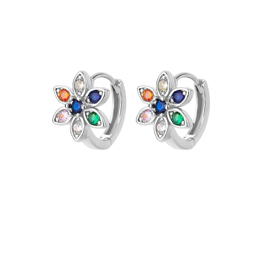 Lotus Flower Multicolor Cubic Zirconia Stud Earrings, Lotus Hoop Earrings, 18K Gold Earrings, Dainty Minimalist for Women, Gift for Her