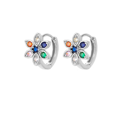Lotus Flower Multicolor Cubic Zirconia Stud Earrings, Lotus Hoop Earrings, 18K Gold Earrings, Dainty Minimalist for Women, Gift for Her