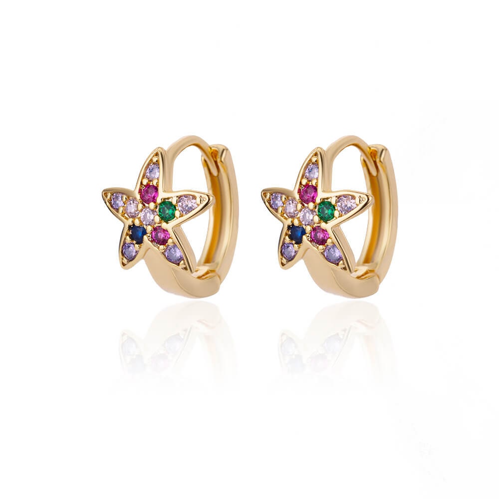 Star Multicolor Cubic Zirconia Stud Earrings, Star Hoop Earrings, 18K Gold Earrings, Dainty Minimalist for Women, Gift for Her